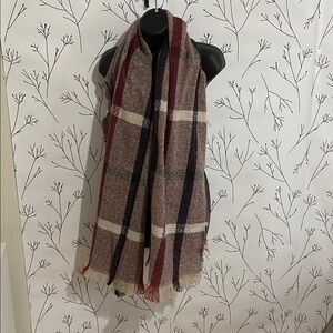Plaid Wool Scarf in Red and Brown